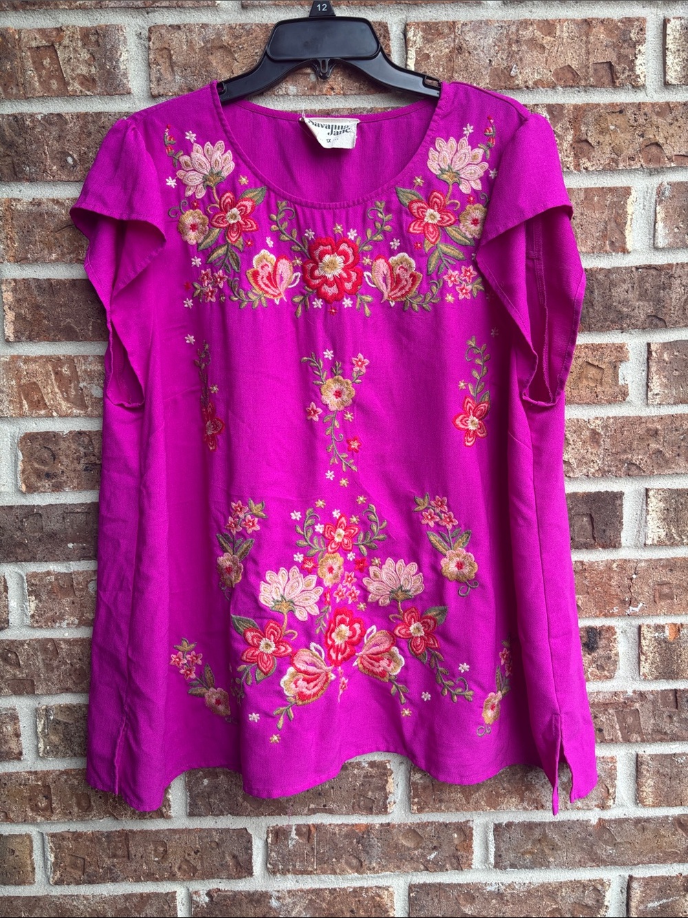 Savanna Jane  Magenta Embroidered Flutter-Sleeve Blouse